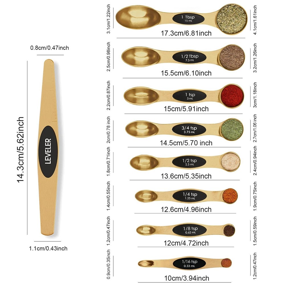 Magnetic Measuring Spoons Set Stainless Steel with Leveler-9pcs Stackable Mea...