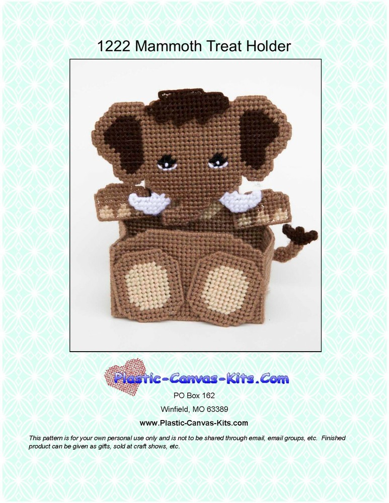 Wooly Mammoth-Dinosaur-Prehistoric- Treat Holder-Plastic Canvas Pattern or Kit