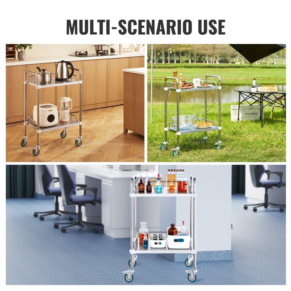 2-Shelf Mobile Shelf 34.06in Stainless with Casters