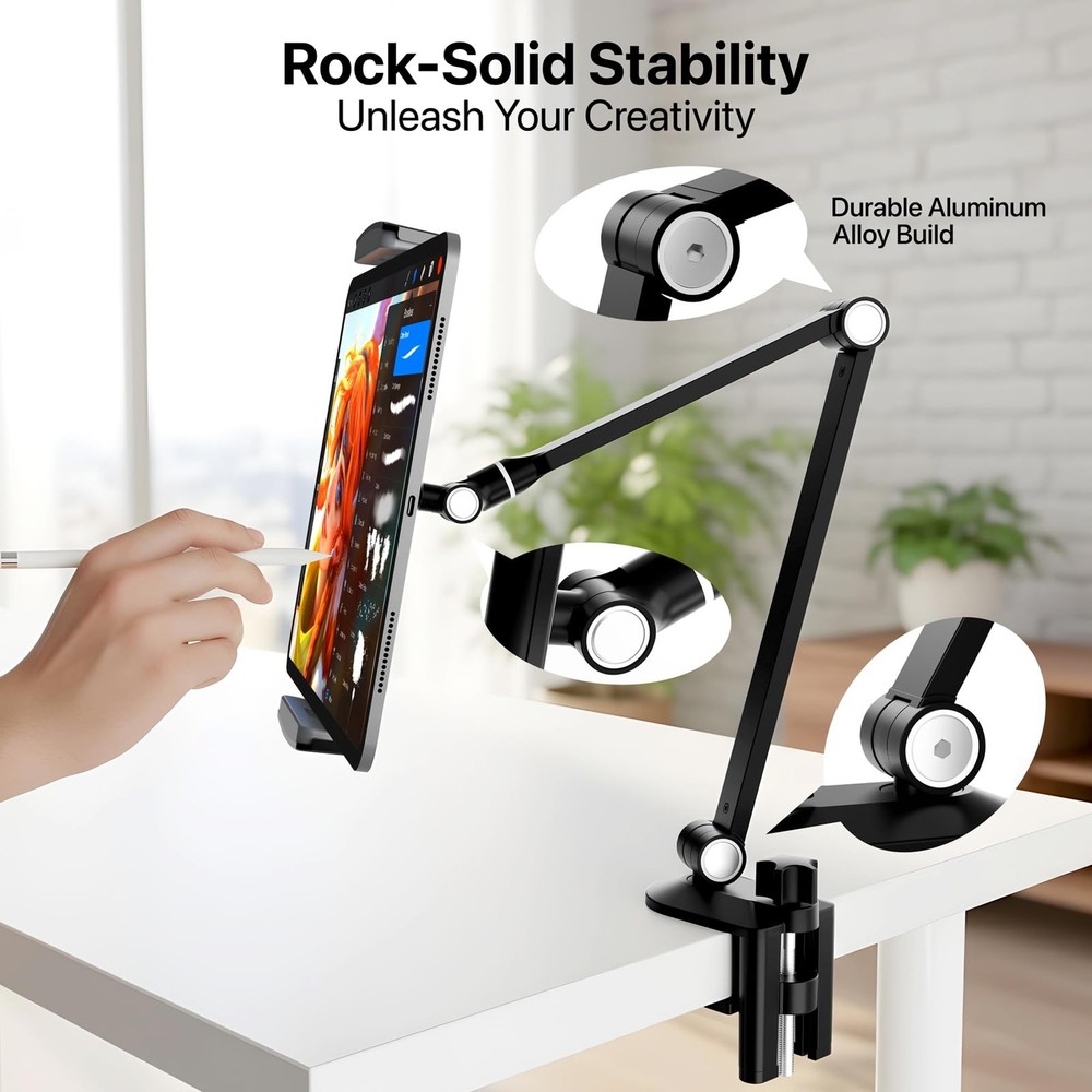 Tablet Stand Holder-Adjustable iPad Desk Mount with 360° Rotating Base for 6....