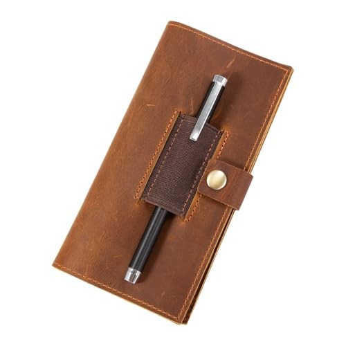 Premium Leather Checkbook Cover with Pen Holder, Brown Leather Checkbook