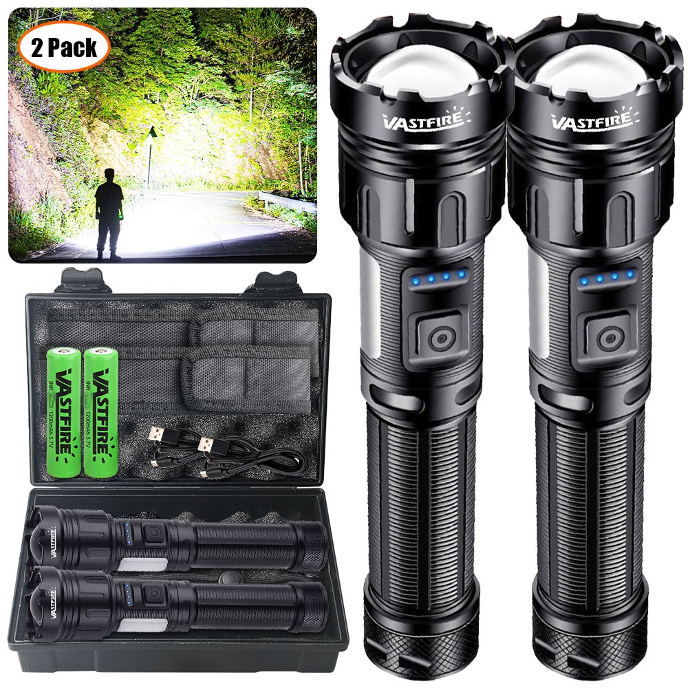 2X 20W COB LED Flashlight Zoomable USB Rechargeable White Red Light for Camping
