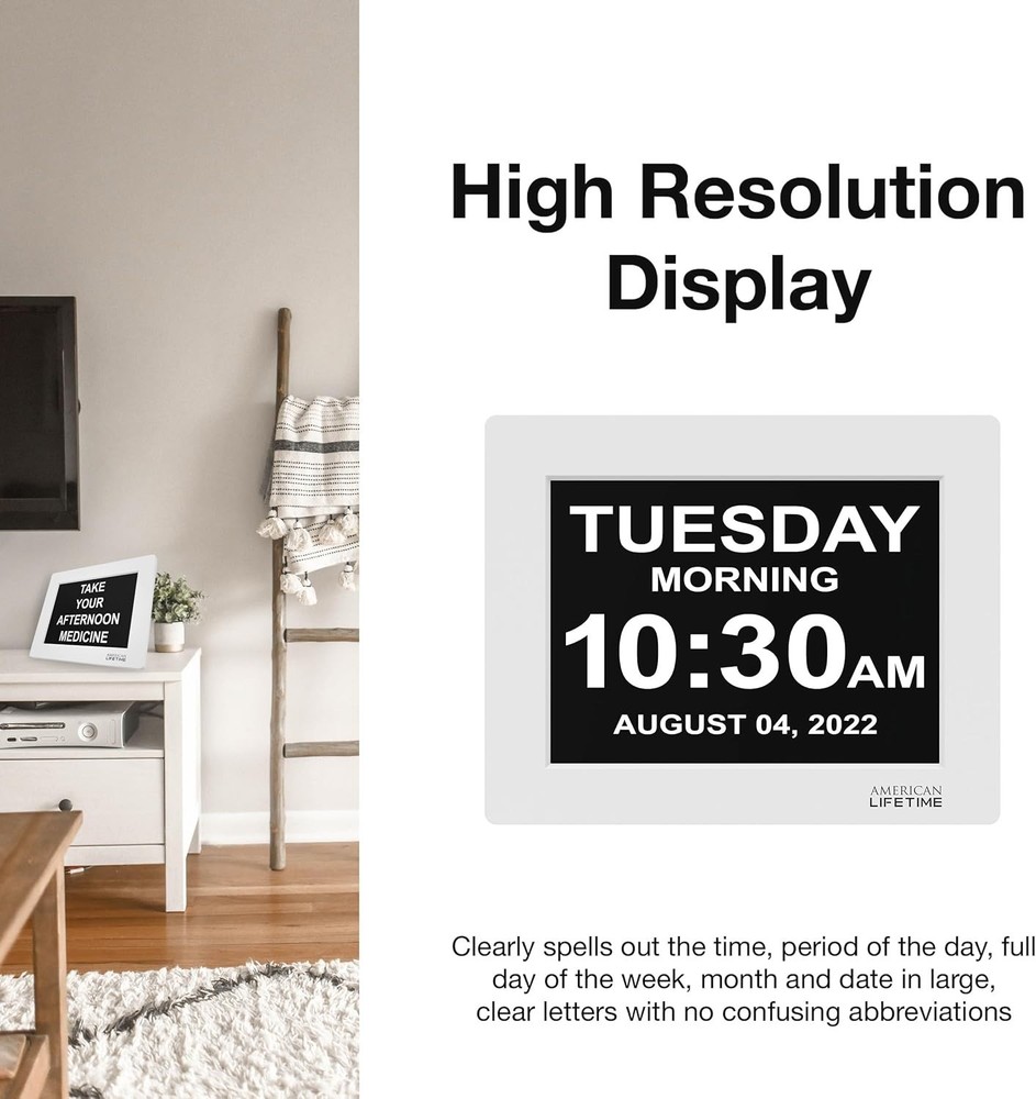 Wall Mounted Digital Clock for Seniors - Easy Read with Multi-Language Support