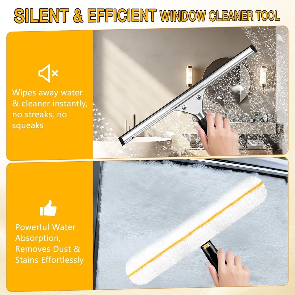 Professional Window Cleaning Squeegee Kit- 14" Squeegee & Microfiber Rotatable W