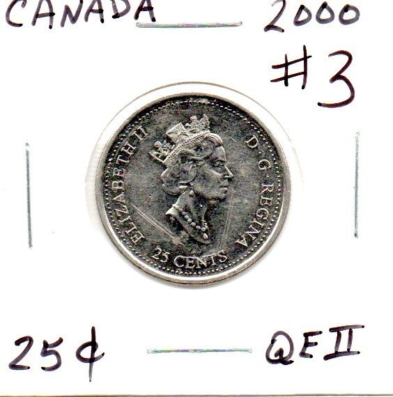 2000 design 3 Canadian 25 Cent Quarter circulated