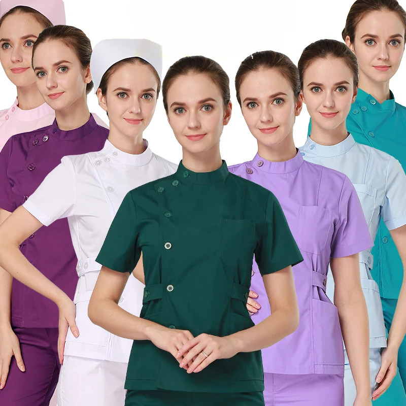 Scrub Set Uniform Solid Color Workwear Scrubs Uniforms Round Neck Working Suit