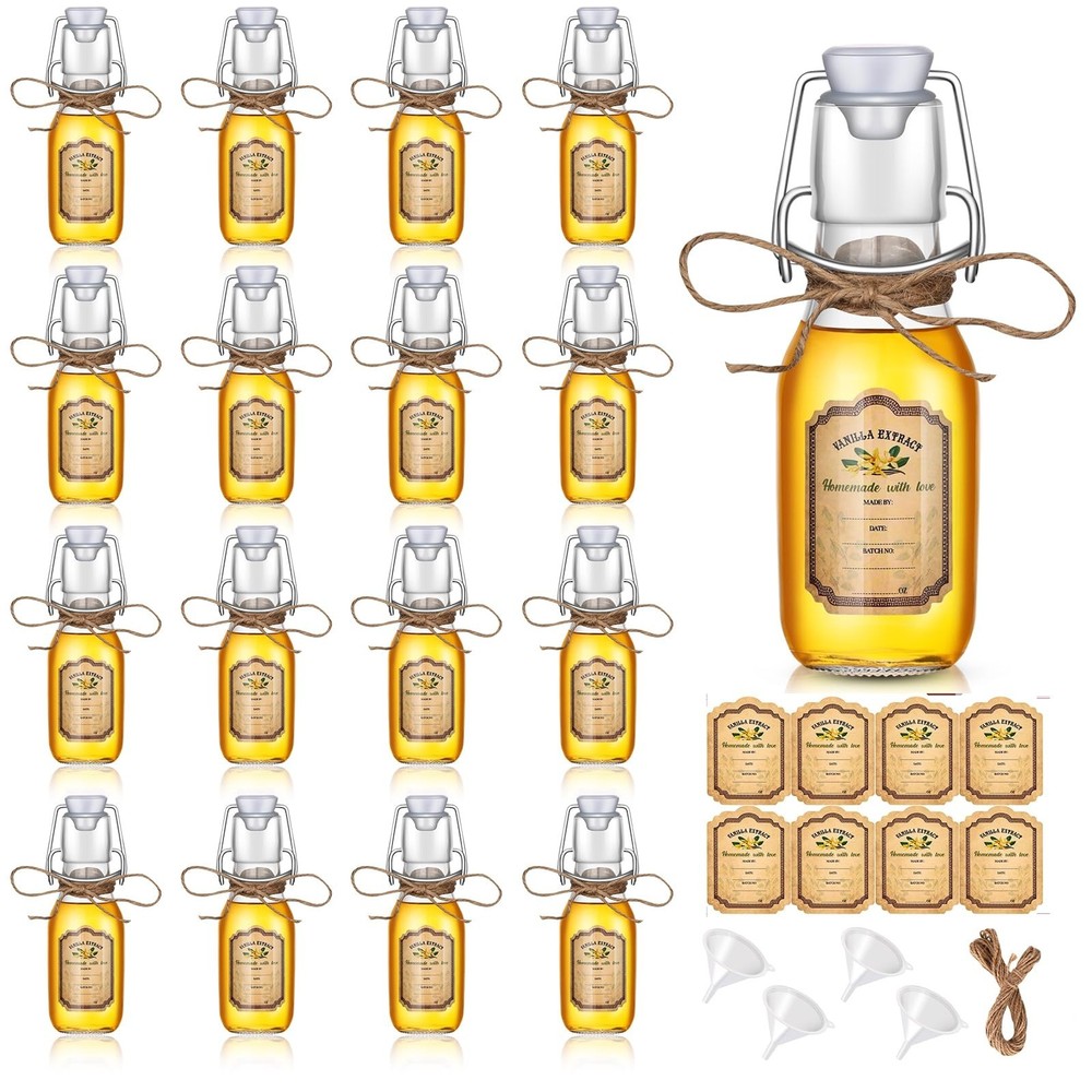 tchrules 4oz Small Glass Bottles with Swing Top Lids, Small Batch Vanilla Ext...