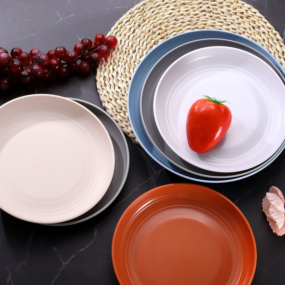 4Pcs Plastic Plates Set 9 Inch Unbreakable Dinner Plates, Orange