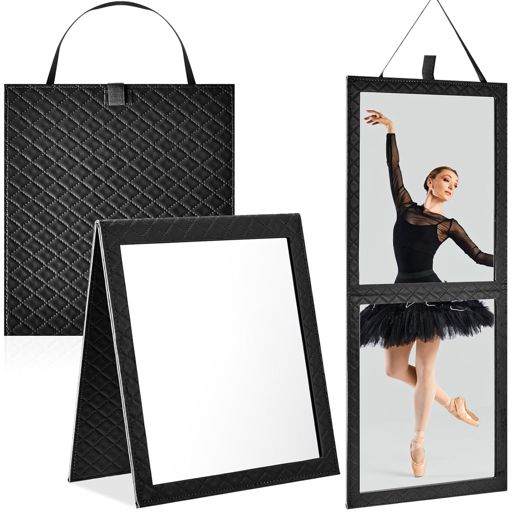 Foldable Backstage Mirror with Handle 24.61x 11.22 Inch Leather Folding Hanging