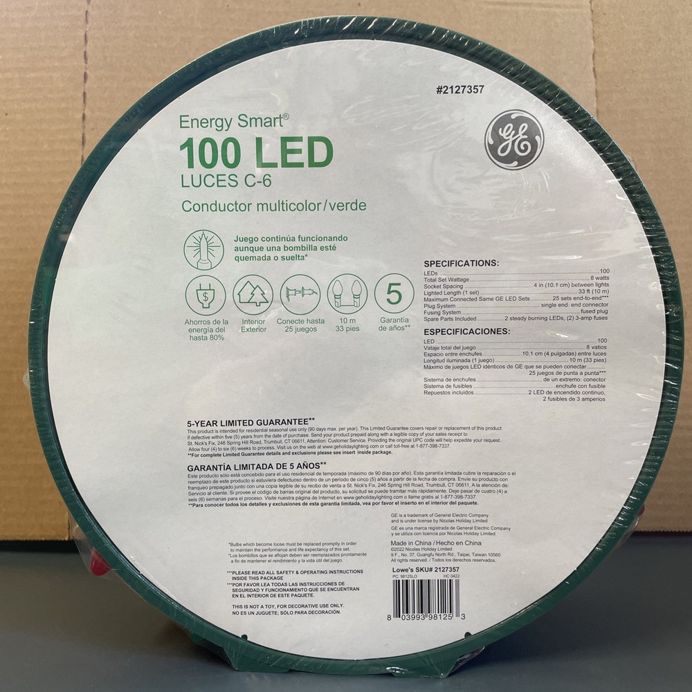GE Energy Smart 100 Multi Colored C6 LED Light String on Reel 33ft
