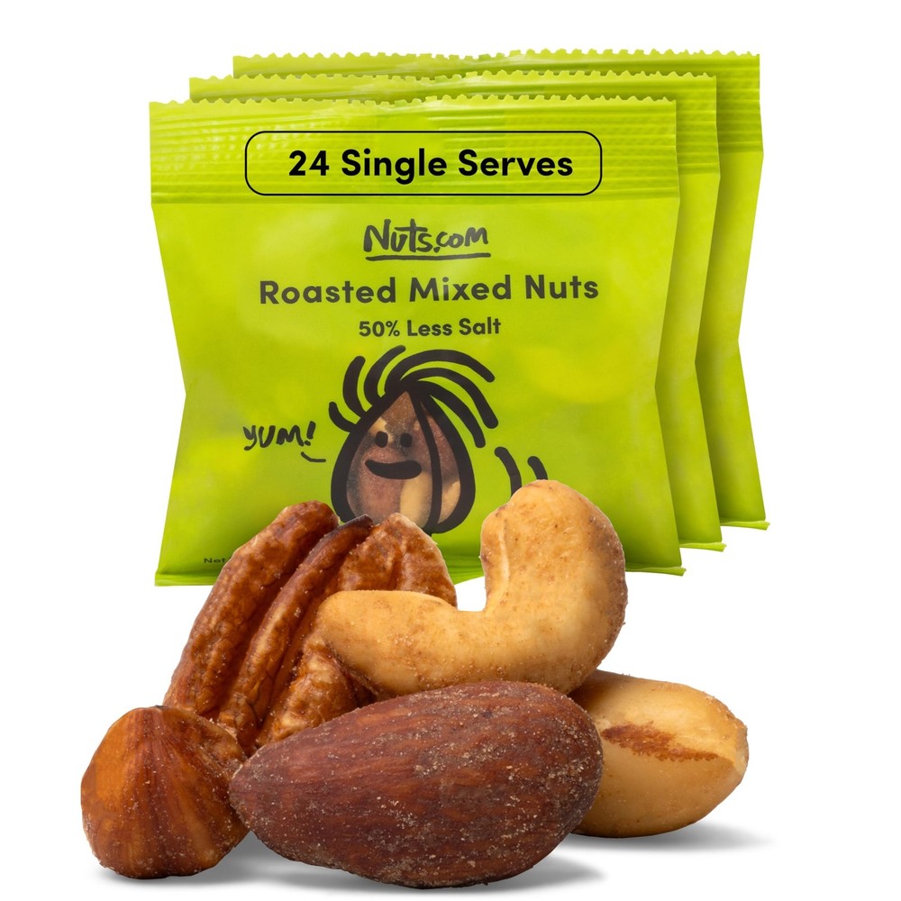 Nuts.com Roasted Mixed Nuts (50% Less Salt) – 24 Single Serve (24 Pack)