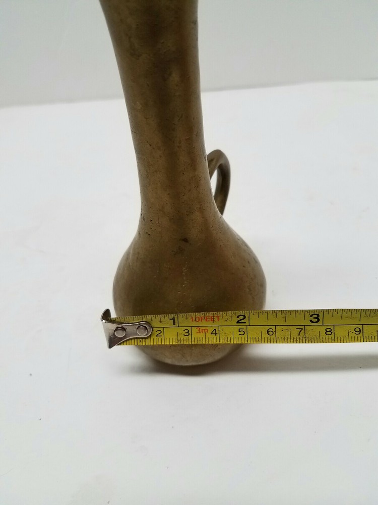 Vintage Solid Brass 5 3/4" Vase Handled Flower pitcher Nice Patina