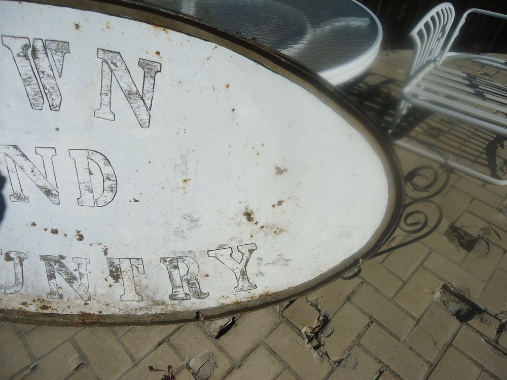 Large Antique Hand Wrought Iron Sign & Bracket