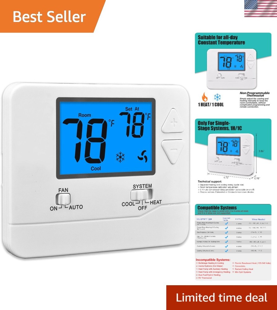 User-Friendly Non-Programmable Thermostat - Perfect for Heating & Cooling