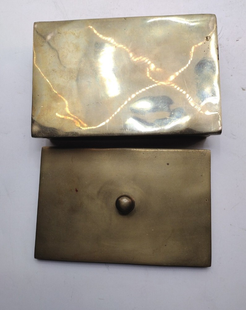 Vtg Handmade Heavy Brass Rectangular Trinket Box, removable Lid , India. 5.5x4in