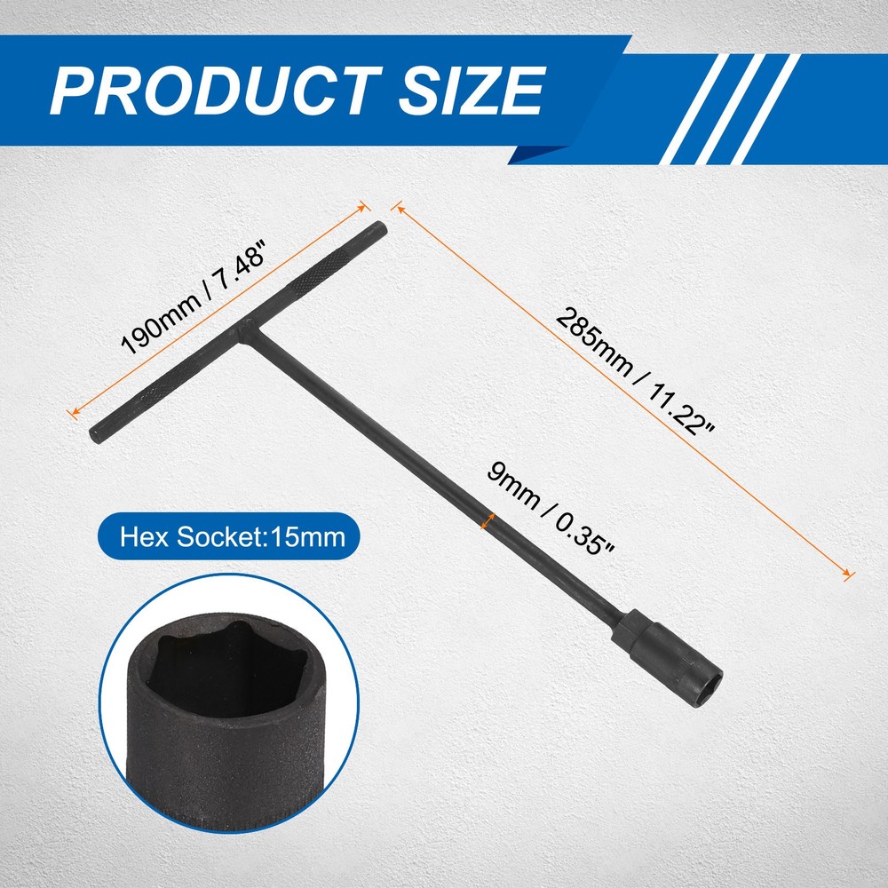T-Handle Wrench Socket 15mm Metric High Carbon Steel 6-Point Spanner Socket