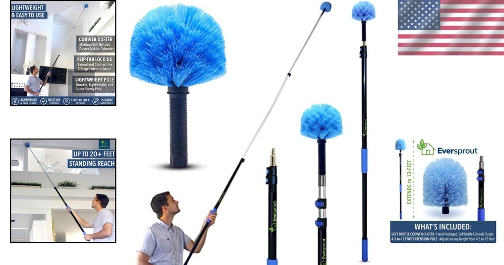 Effortless 3-Stage Cobweb Duster with Telescoping Pole – Hand-Packaged Quality