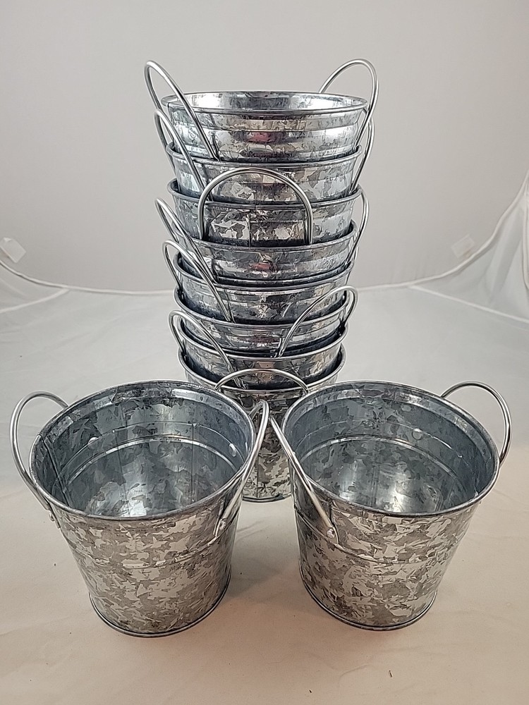 10 Pcs. Aluminum Buckets Double Handle  Can Mini Silver Colored Planter Vase