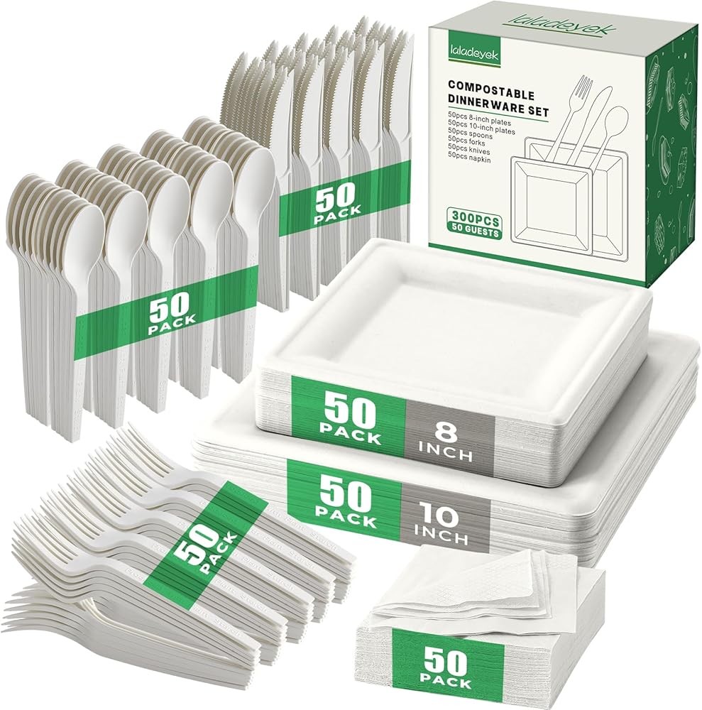 postable Paper Plates, and Biodegradable Set Includes Forks Spoons