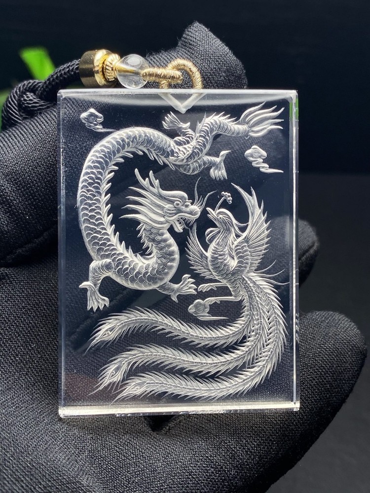 White Crystal Dragon Phoenix Pendant CC
