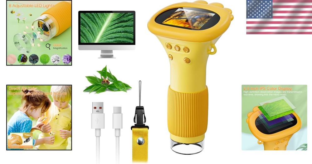 Microscope for Kids, 1000X Handheld Digital Miniscope with 2.0" Screen,