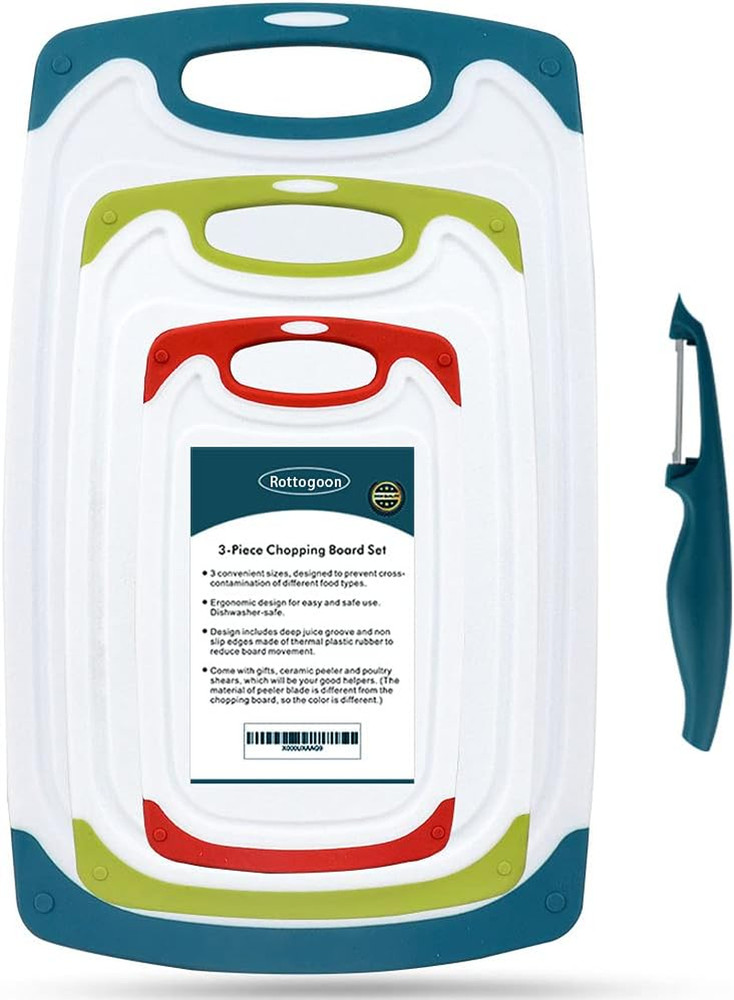 4pc Cutting Boards for Kitchen,Plastic Chopping Board-Non-Slip Feet & Drip Juice