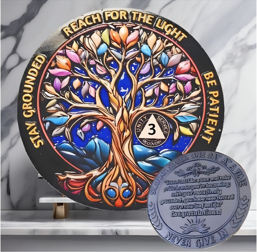 🔥3 Year AA Sobriety Coin, Super 3D Alcoholics Anonymous Token Three Years Sober