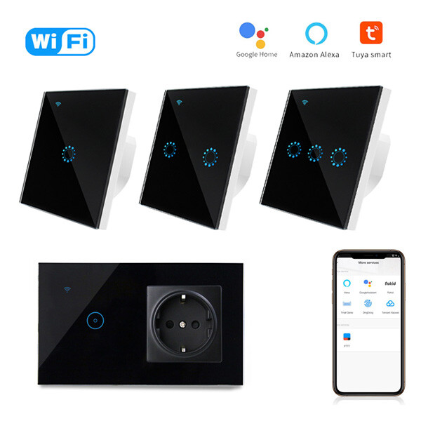 TUYA Smart Life APP WiFi Light Switch Socket EU Touch Panel Works w/Alexa Google
