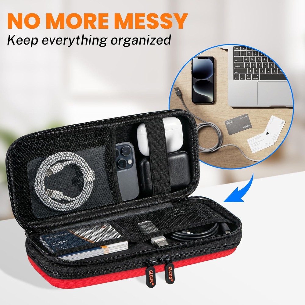 Double-Layer Hard Carrying Case Electronics Organizer - Multi-Pocket Zipper T...