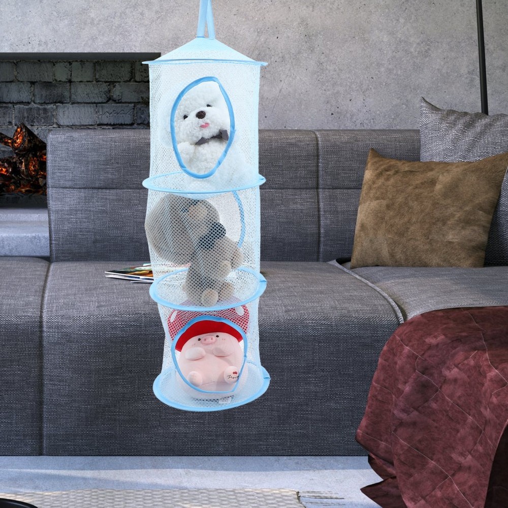 2 Pcs Multi Layer Foldable Hanging Drying Net Mesh Organizer For Stuffed Toys