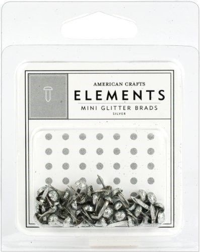 American Crafts Elements Mini Glitter Brads, Silver