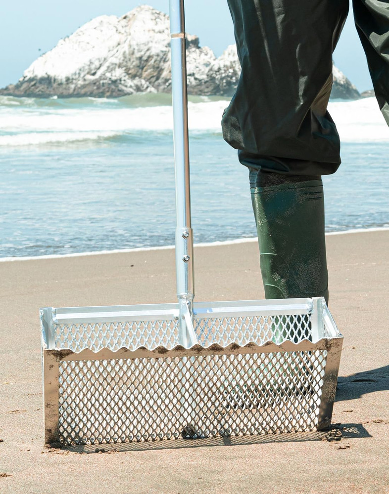 Sand Flea Rake,16-Inches Wide Basket, 52” Long Strong Assembly Handle, Sharp Tee