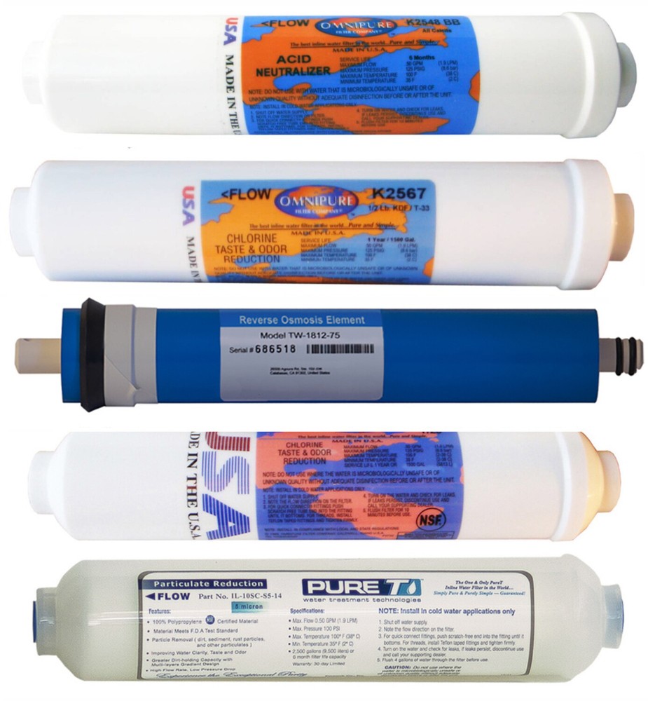 5pcs replacement filter set for Reverse Osmosis,Calcite & KDF-55, Membrane 75gpd