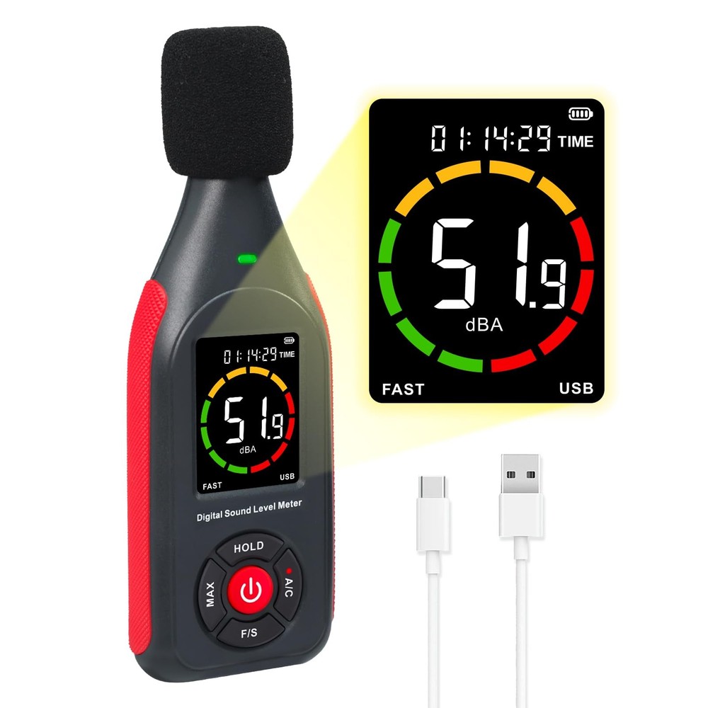 Decibel Meter Data Logger, Digital Sound Level Meter with Recording, dB Meter...