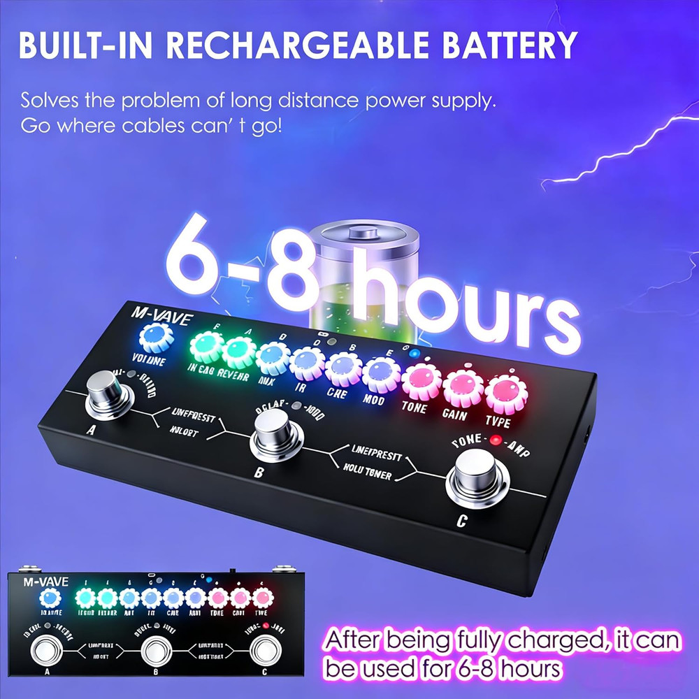 Multi Effects Guitar Pedal Portable Electric Guitar Processor with 9 AMP Models,