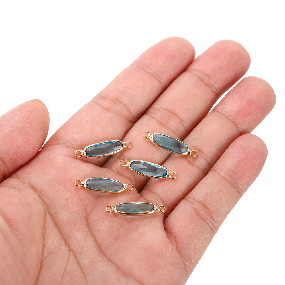 Birthstone Connector Link, 5Pcs Diamond Links, Round, Light Blue