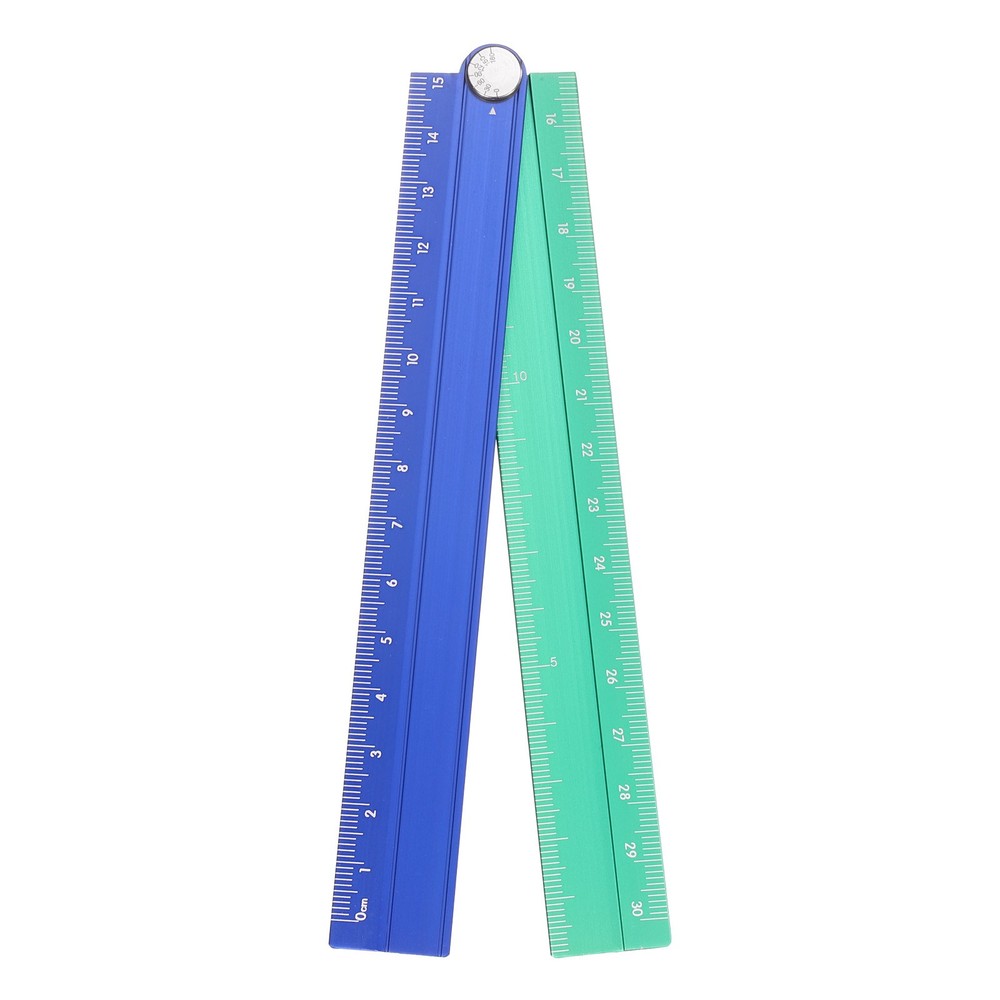 Folding Straight Ruler 30cm Metric Aluminum Alloy Folding Ruler, Blue Green