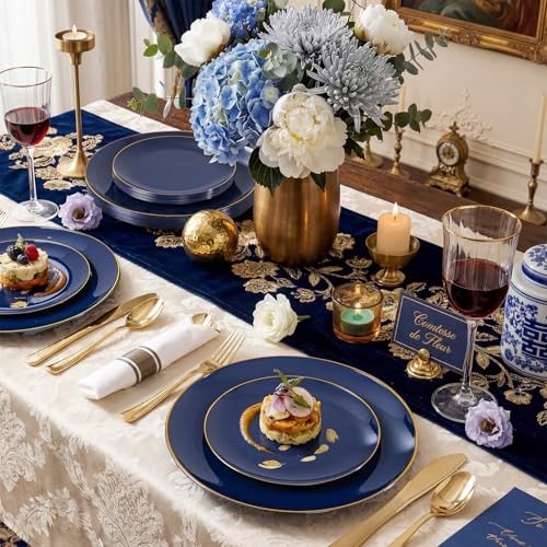 175Pcs Blue Plastic Plates - Blue Plates Disposable - 25 for Dinner 25 Navy