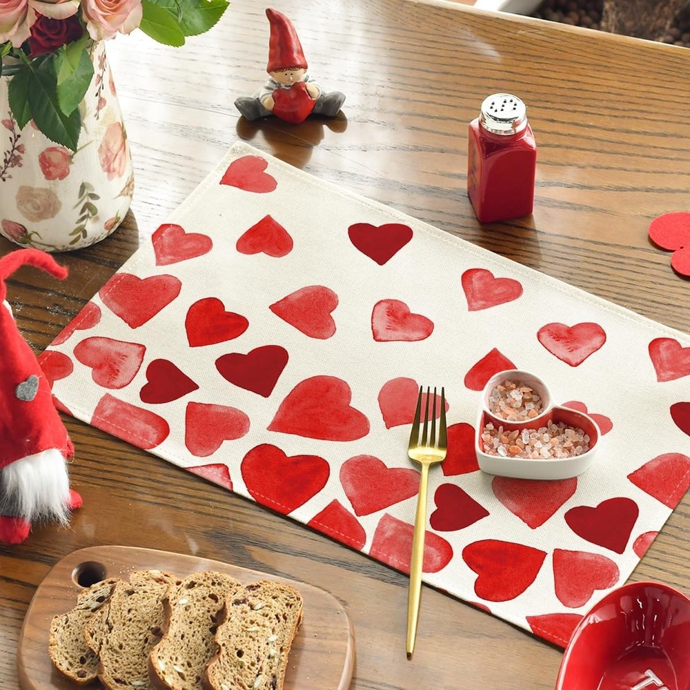 Artoid Mode Red Hearts Love Placemats Set Rectangular 4 Pcs, 12" x 18",