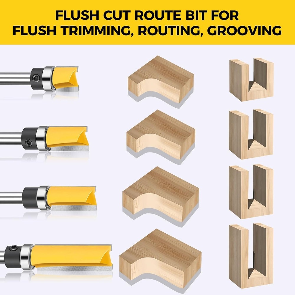 4 Pc Flush Trim Router Bit with Bearing