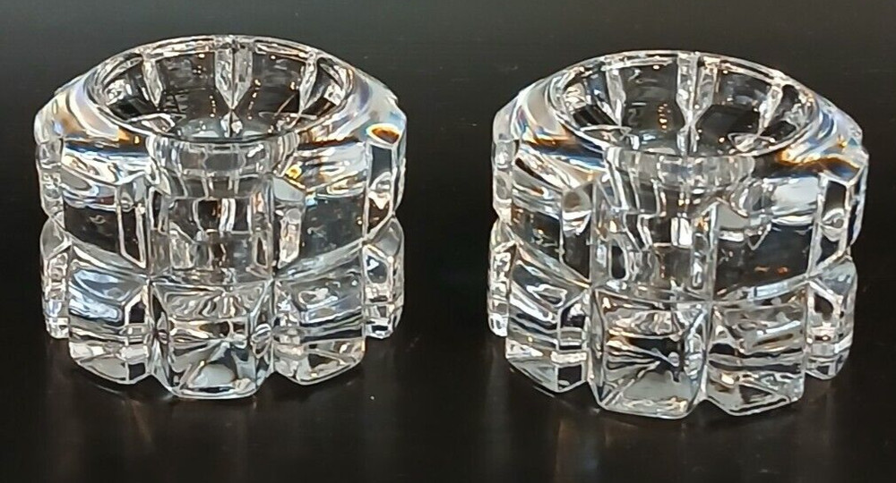 2 Clear Cut Crystal Tealight Candle Holders 1.77" Tall Width 2.7"