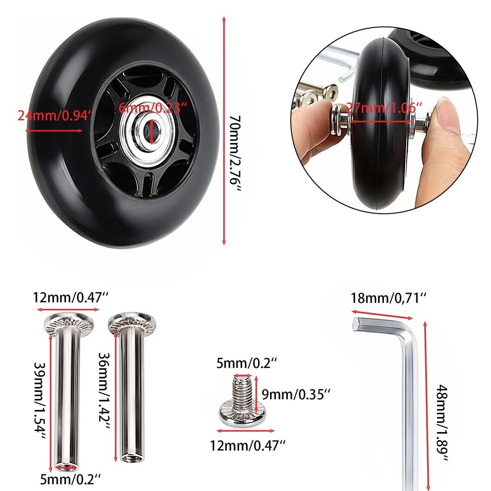 70mm x 24mm Luggage Replacement Wheels Kit 2 Pack