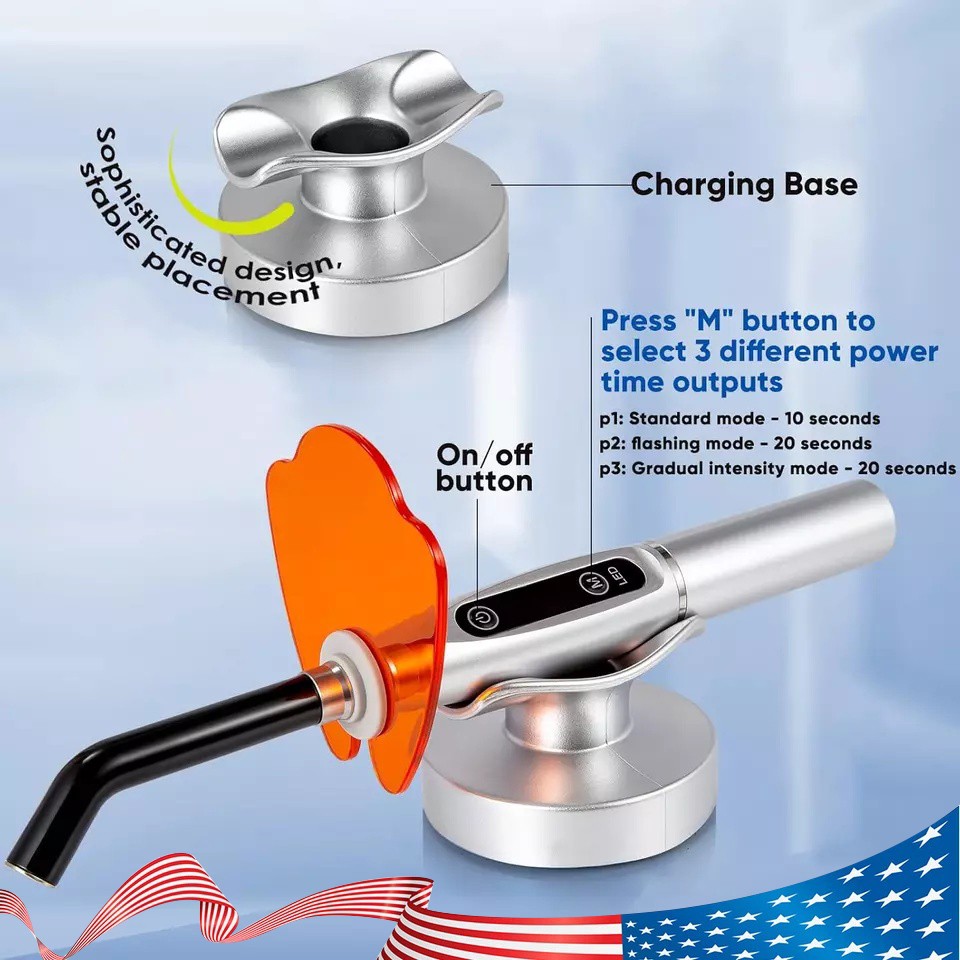 5W Dental Wireless Cordless LED Curing Light Lamp 2000mw Cures Silver