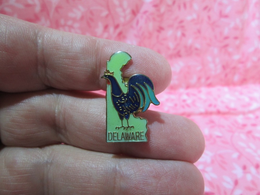 Delaware Souvenir Lapel Hat Pin - Rooster - State-Shaped - (A) 4E