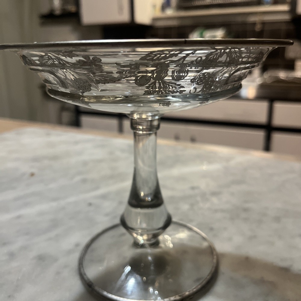 vintage sterling silver overlay fruit pattern stemmed bowl 6 inch