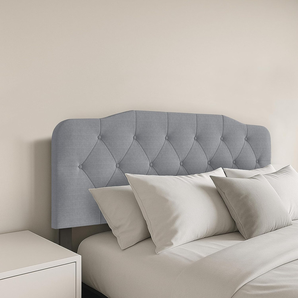 Angela Full Size Button-Tufted Upholstered Headboard with Adjustable Height, Gra