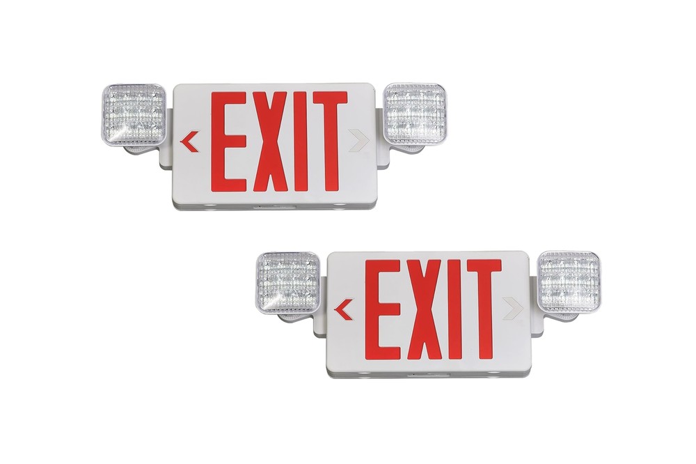 Red Exit Sign with Emergency Lights LED Battery Backup UL Listed 2 Pack