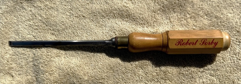 VTG ROBERT SORBY OCTAGONAL BOXWOOD HANDLE  6MM-1/4" BENCH CHISEL:  ENGLAND