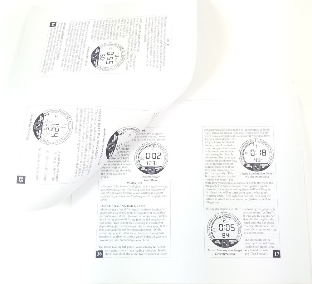 Sherwood Scuba The Source Dive Computer Printed Manual (Genesis)