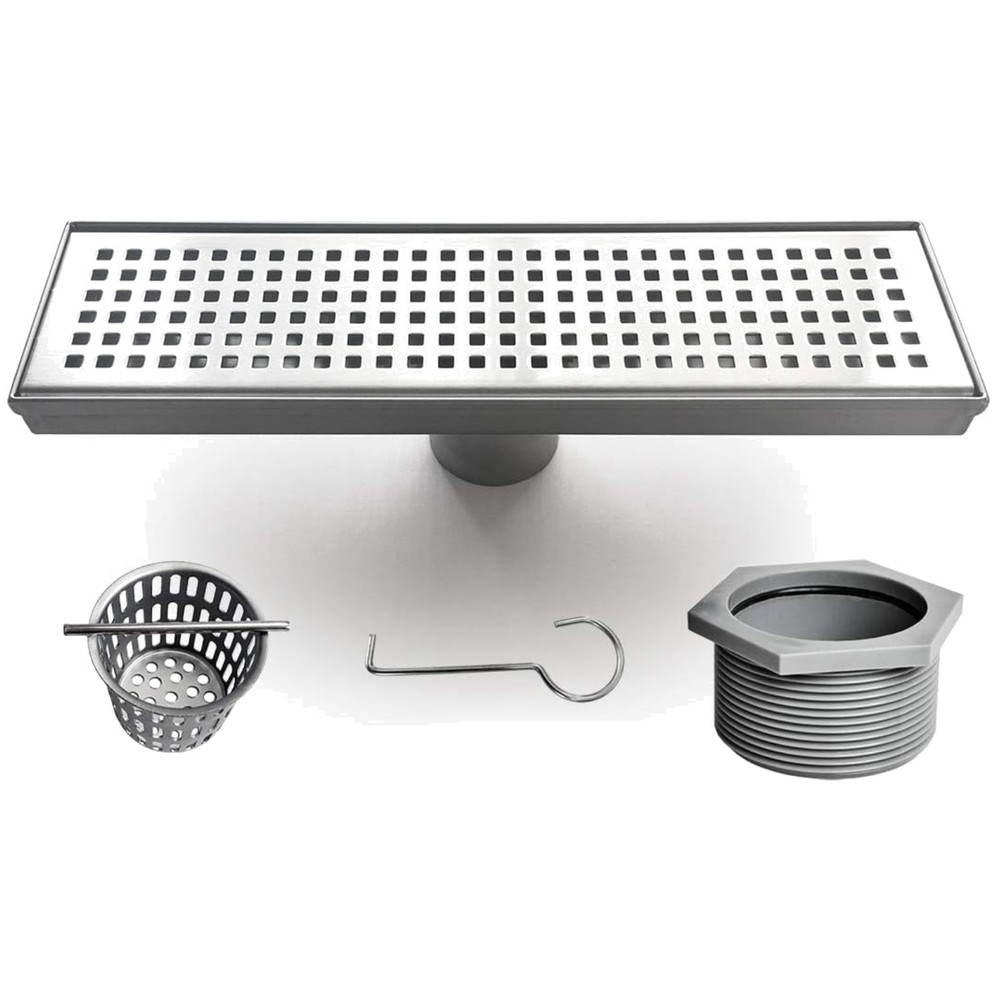 12" Rectangle Shower Drain with Anti-Clogging Hair Strainer